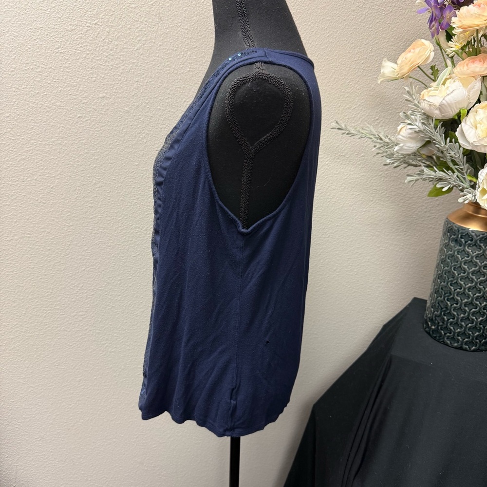 APT.9 Navy Sequin Embellished Tank Top XL Sparkle Sleeveless Party Blouse - Picture 2 of 8